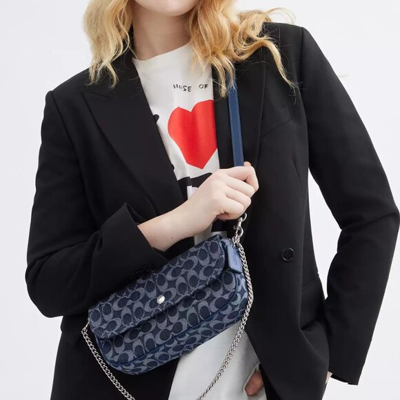 NWT ✅ COACH Brook Flap Chain Bag In Signature Denim #CAT60 ⭐ NWT - Picture 4 of 17